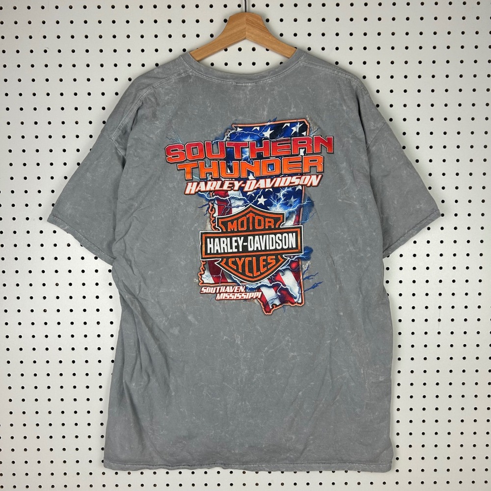 Harley Davidson Southern Thunder Southaven Mississippi T-Shirt XL Grey Lightning